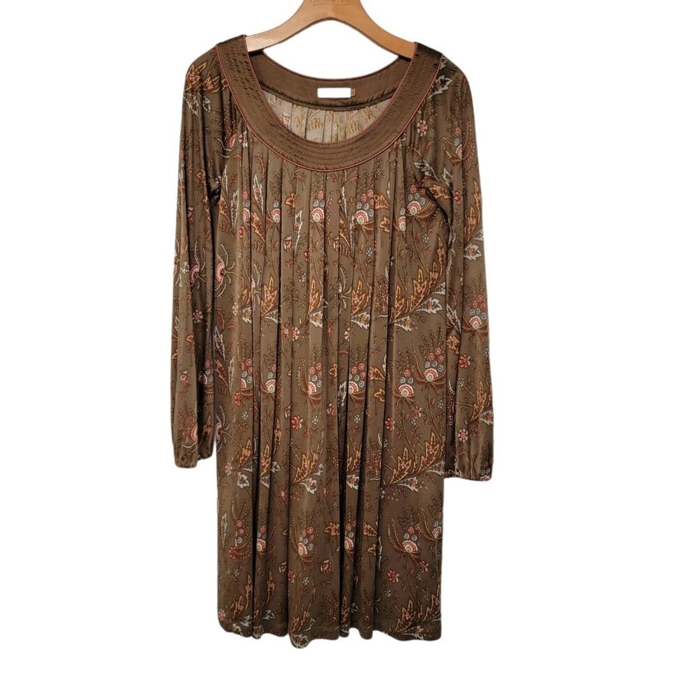Badgley Mischka Floral 100% Silk Long Sleeve Shift Dress Size XS EUC